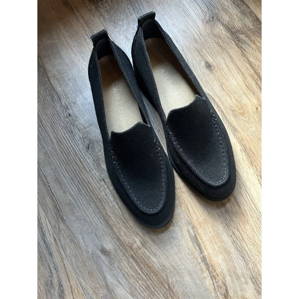Rothy’s Lug Loafer Onyx Black Merino Wool Slip-ons Sz 6.5 - Picture 1 of 11